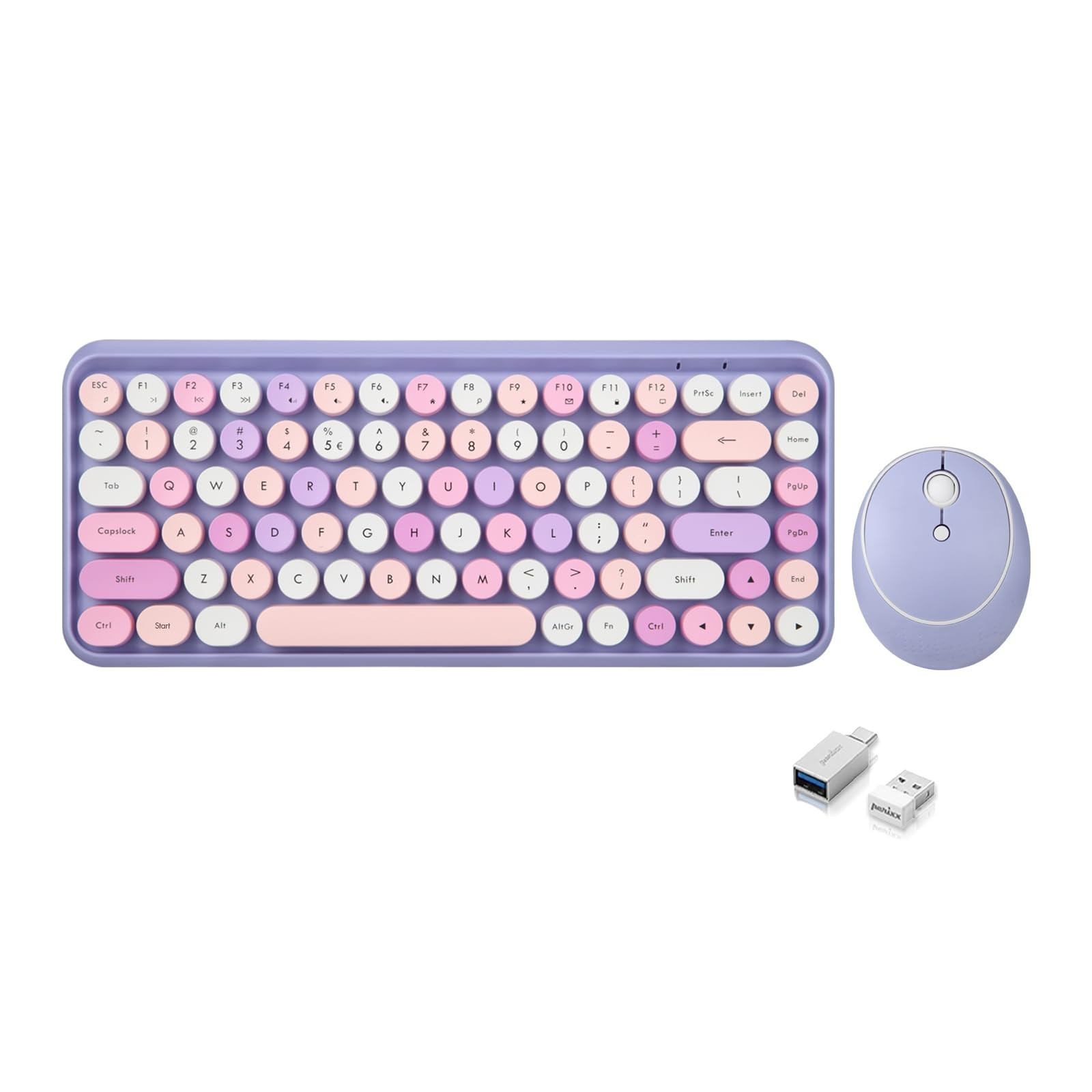 Perixx PERIDUO-713PP Wireless Mini Keyboard and Mouse Combo - Retro Round Key...