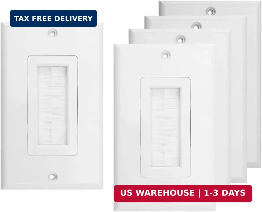 Single Gang Brush Style Opening Passthrough Low Voltage Insert Cable Wallplate,W