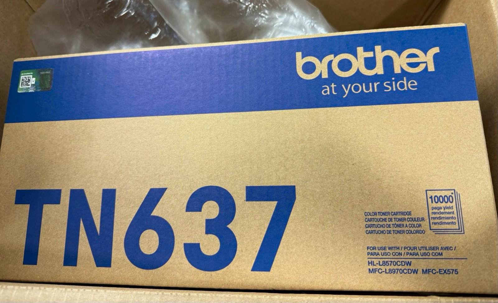 Brother TN637 ultra high-yield laser toner cartridge, which yields approximately