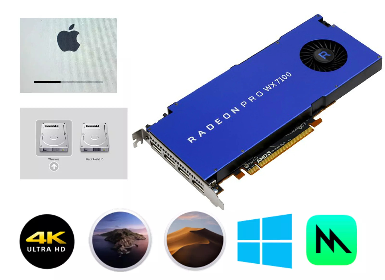 Radeon Pro WX7100 8GB Mac Pro EFI boot screen Metal 4K native Mojave Monterey