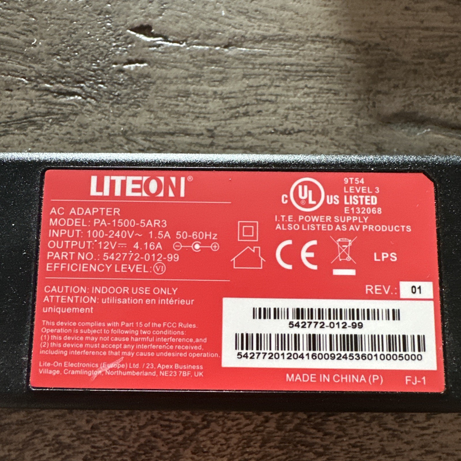 LiteOn PA-1500-5AR3 542772-012-99 AC Adapter Power Cord 12V 4.16A OEM ORIGINAL