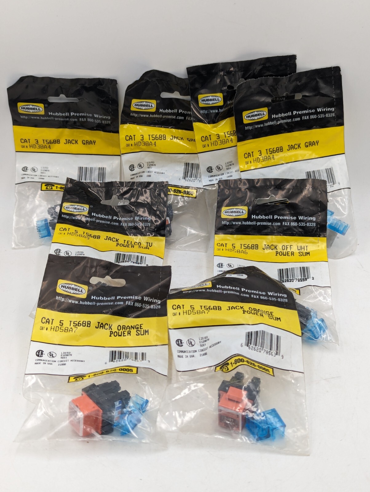 Hubbell Premise Wiring HD58A9 Cat 5 T568B Jack, HD58A7 HD38A4 HD58A6 Misc Lot 8