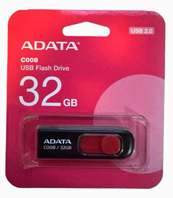 ADATA C008 32GB USB 2.0 Retractable USB-A Flash Drive Black/Red