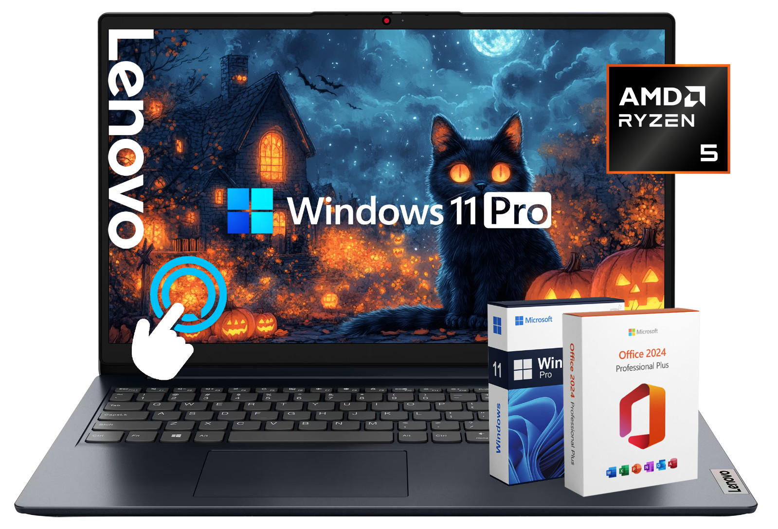 Lenovo IdeaPad Laptop 15.6" FHD Touch AMD Ryzen 5, 8GB RAM 512GB SSD, Win 11 Pro