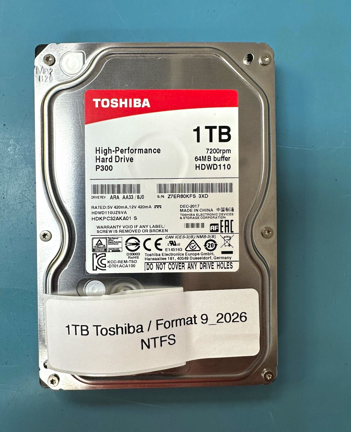 Toshiba P300 1TB 3.5in SATA III Internal HDD 7200RPM 64MB HDWD110