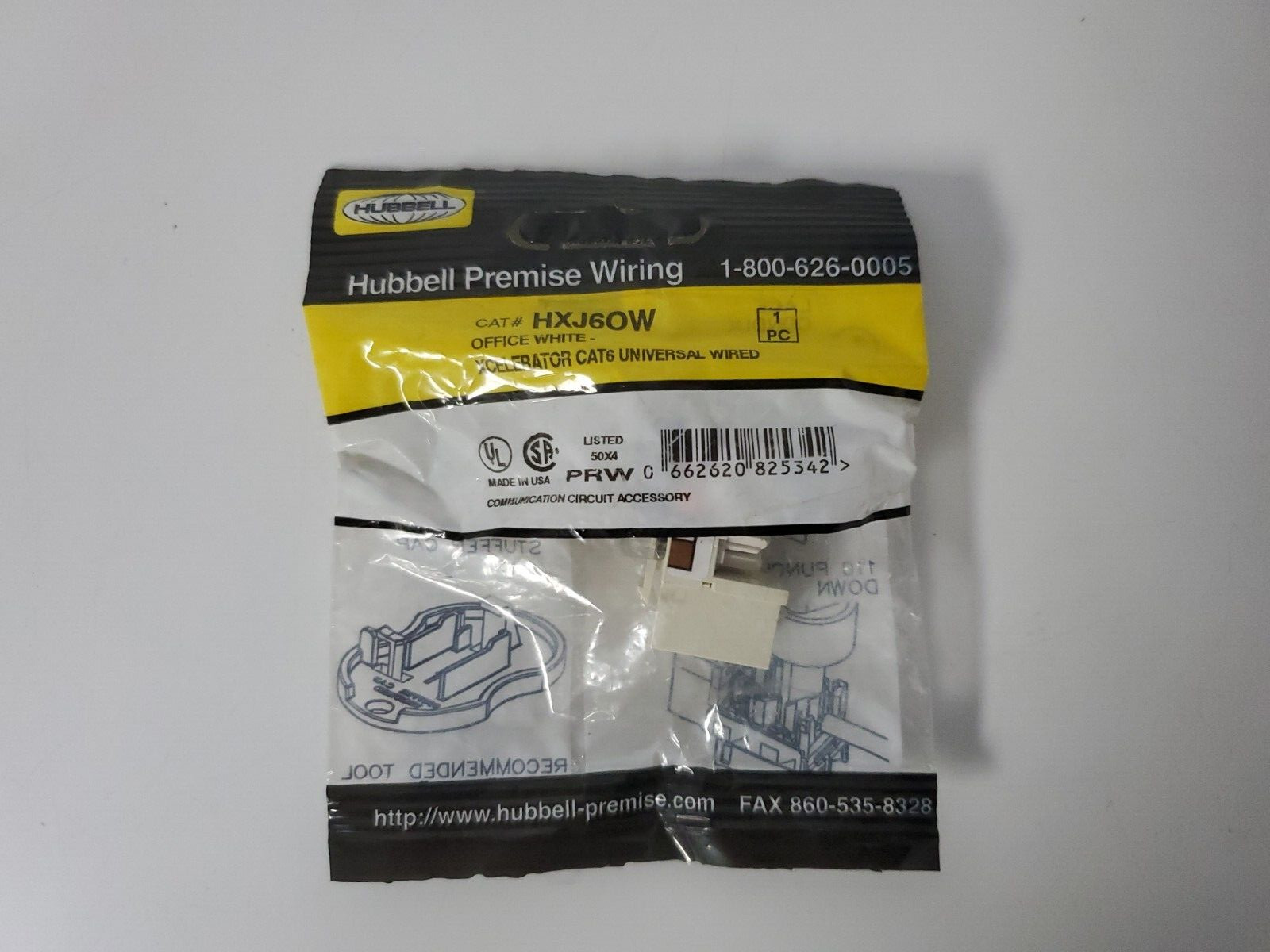 HUBBELL PREMISE WIRING  HXJ60W OFFICE WHITE XCELERATOR CAT6 UNIVERSAL WIRED