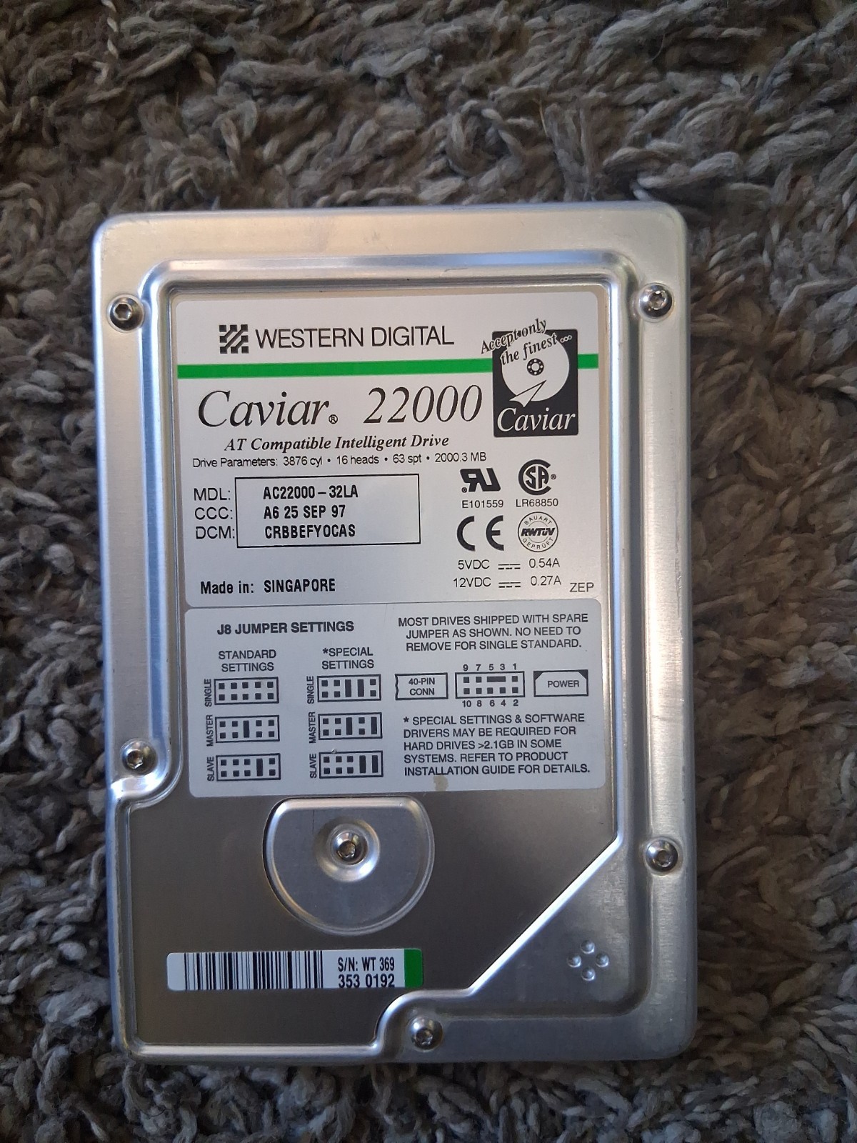 Western Digital Caviar 22000 AC22000-32LA 2.2GB IDE 5400RPM 128KB GC