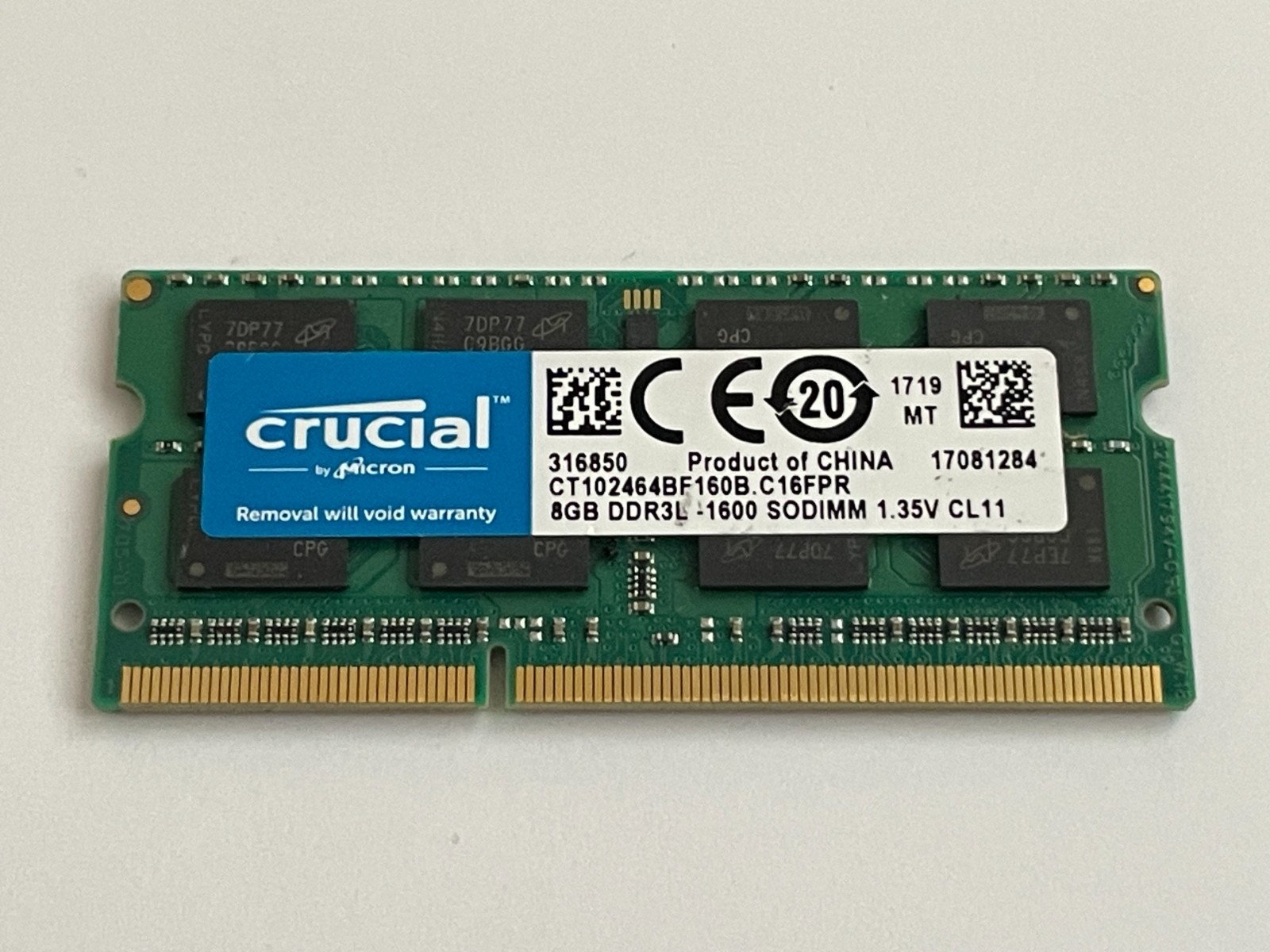 Crucial 8GB (1 Stick) PC3-12800 DDR3L 1600 SODIMM Memory CT102464BF160B.C16FPR
