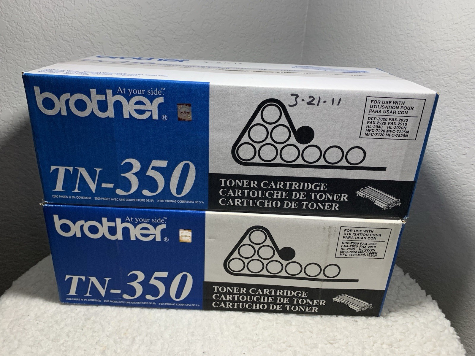 (2) Brother TN350 Black 2500 Pages Yield Laser Original Toner Cartridge