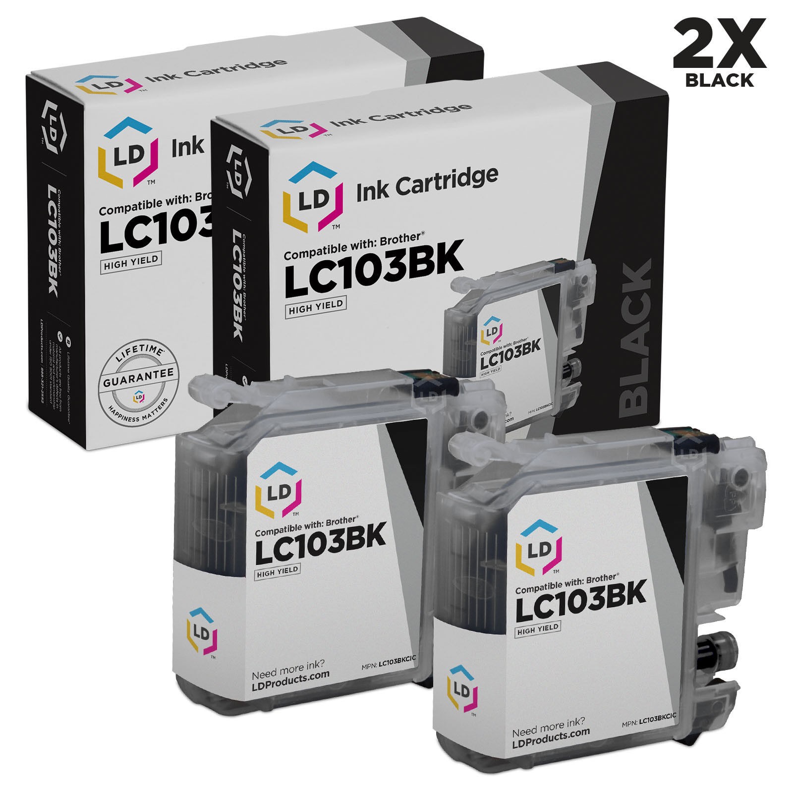 LD LC103BK LC103 Black Ink Cartridge 2PK for Brother DCP-J152W MFC-J450 MFC-J245