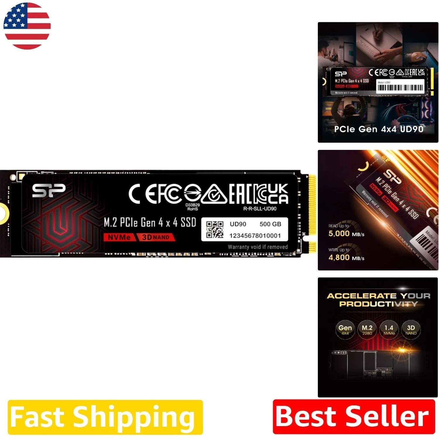 500GB Silicon Power NVMe M.2 PCIe 4.0 SSD 5-