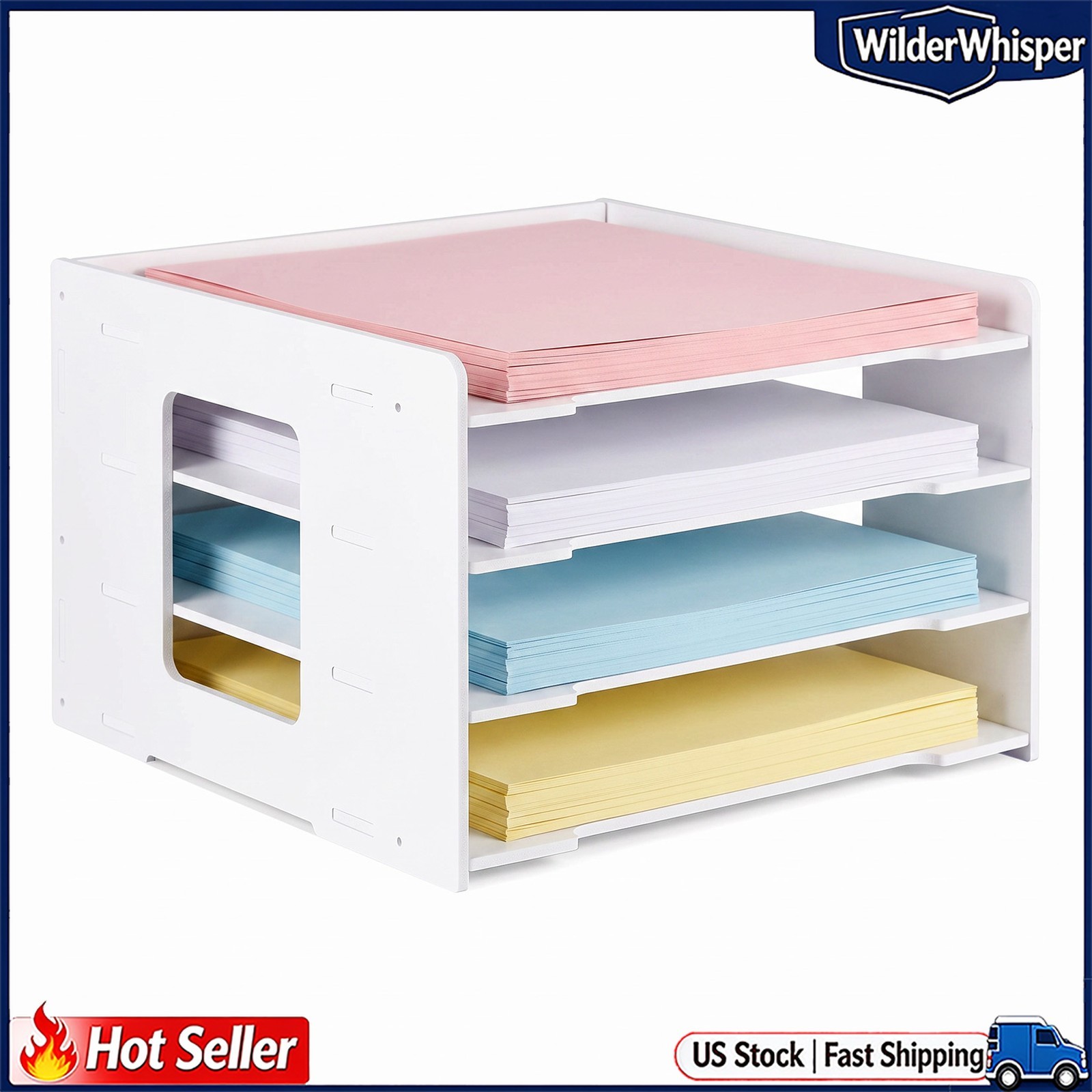 4-Tier Desktop File Organizer Letter Tray A4 Paper Sorter Rack White PVC