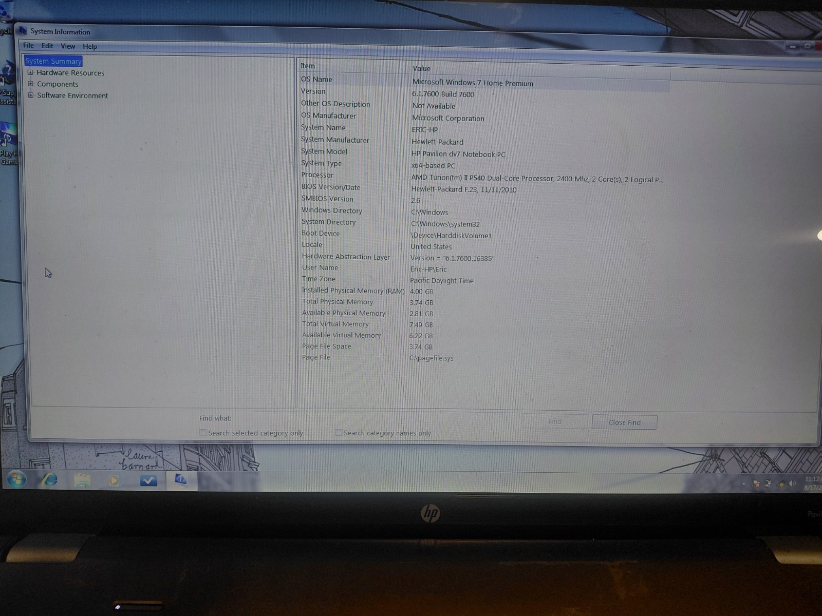 HP PAVILION DV7-4153CL - AMD TURION II -4GB RAM - READ DESC -575GB