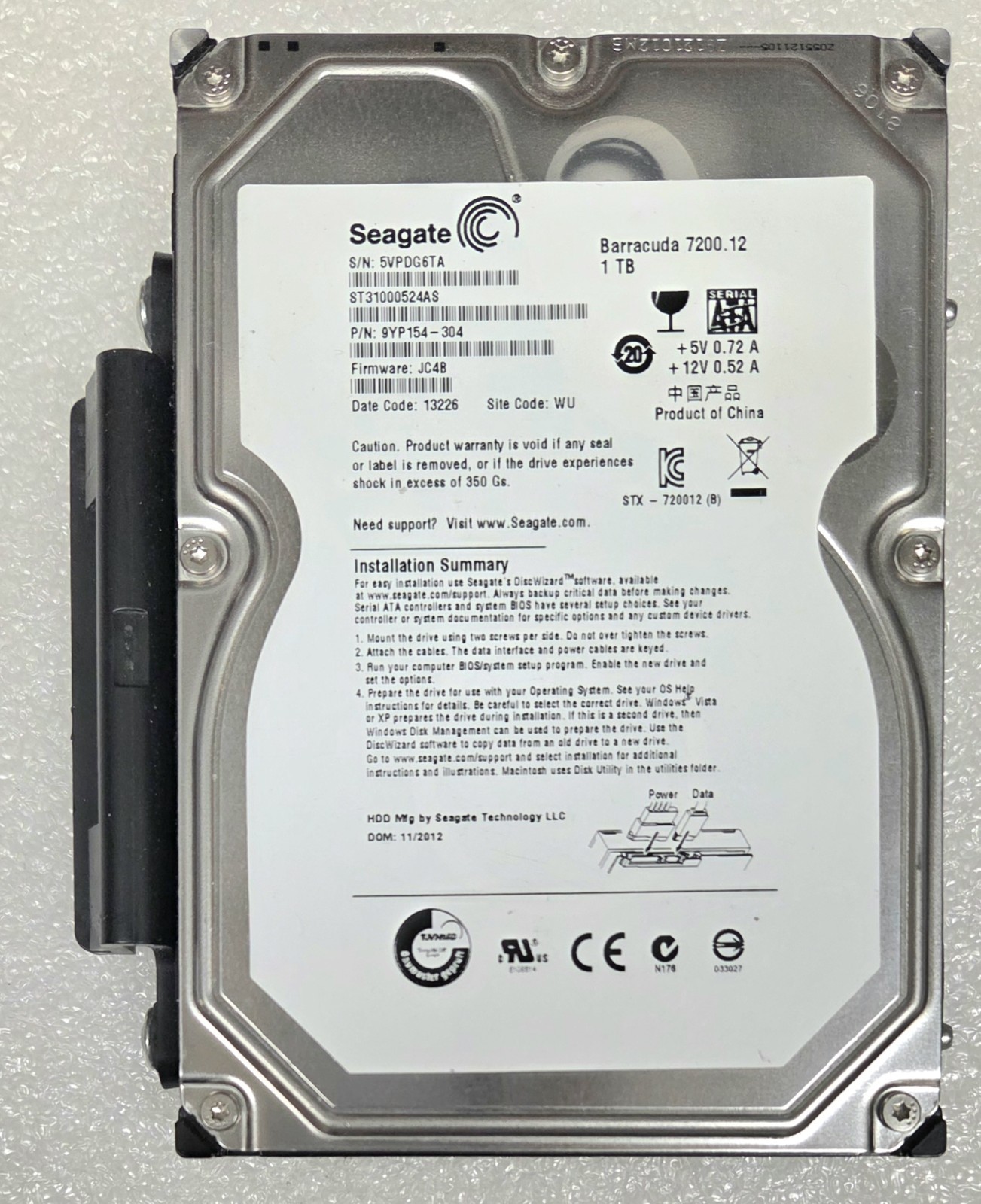 iMac A1224 Seagate ST31000524AS 9YP154-304 JC4B WU 3.5" 1TB Sata HDD TUE/2013