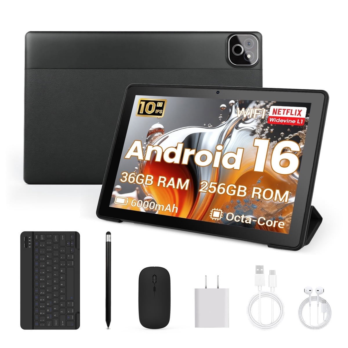 Android 16 10 inch Tablet 36(6+30)GB RAM +256GB ROM Octa-core 6000mAh Wifi 6
