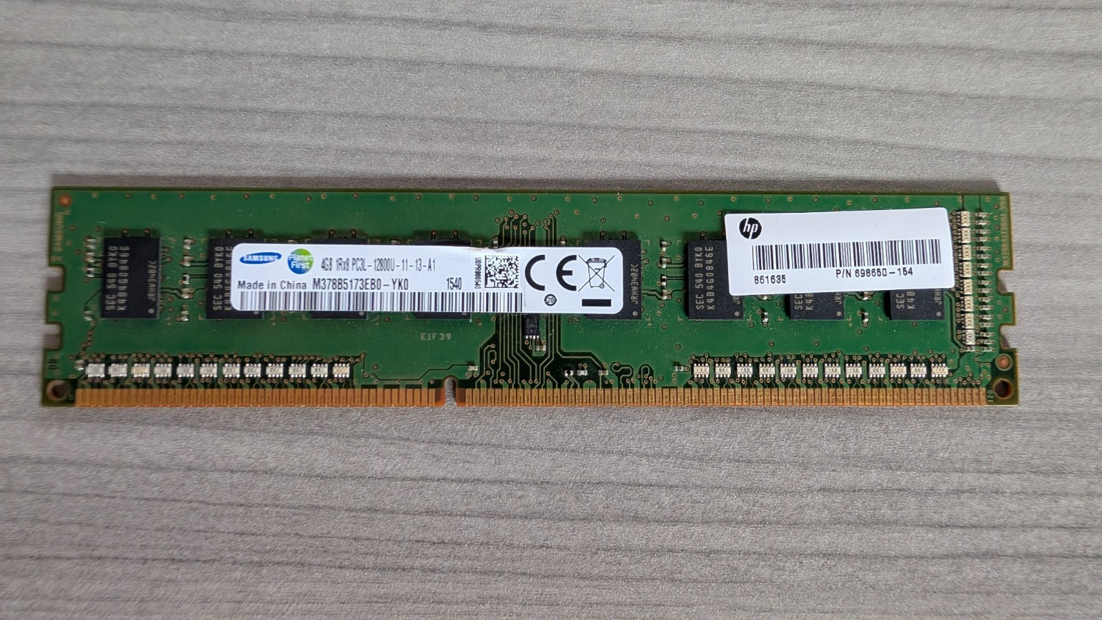 Samsung 4GB DDR3L-1600 PC3L-12800U 1Rx8 RAM M378B5173EB0-YK0 HP 698650-154