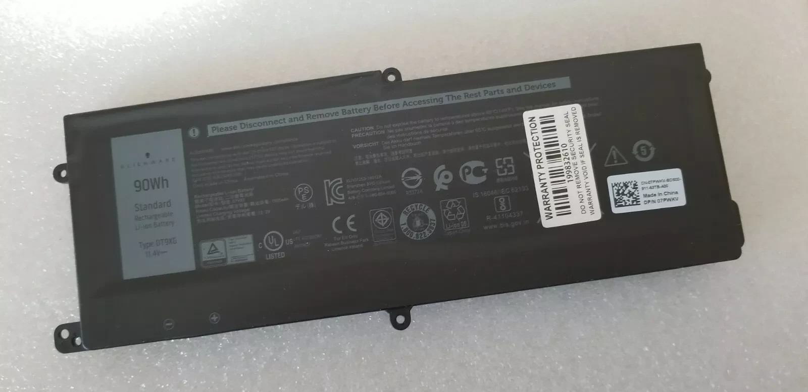 New GENUINE OEM Dell Alienware Area-51m Laptop Battery battery 90WH 7PWKV DT9XG
