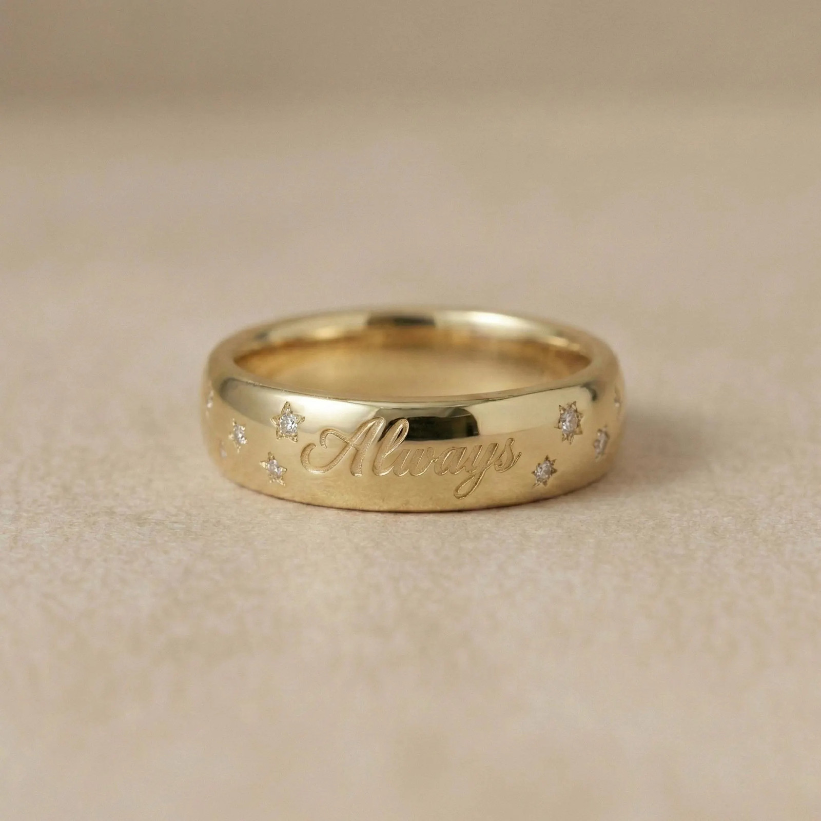 Written in the Stars Name Ring, 6mm Diamond Constellation Band, Custom Engraved