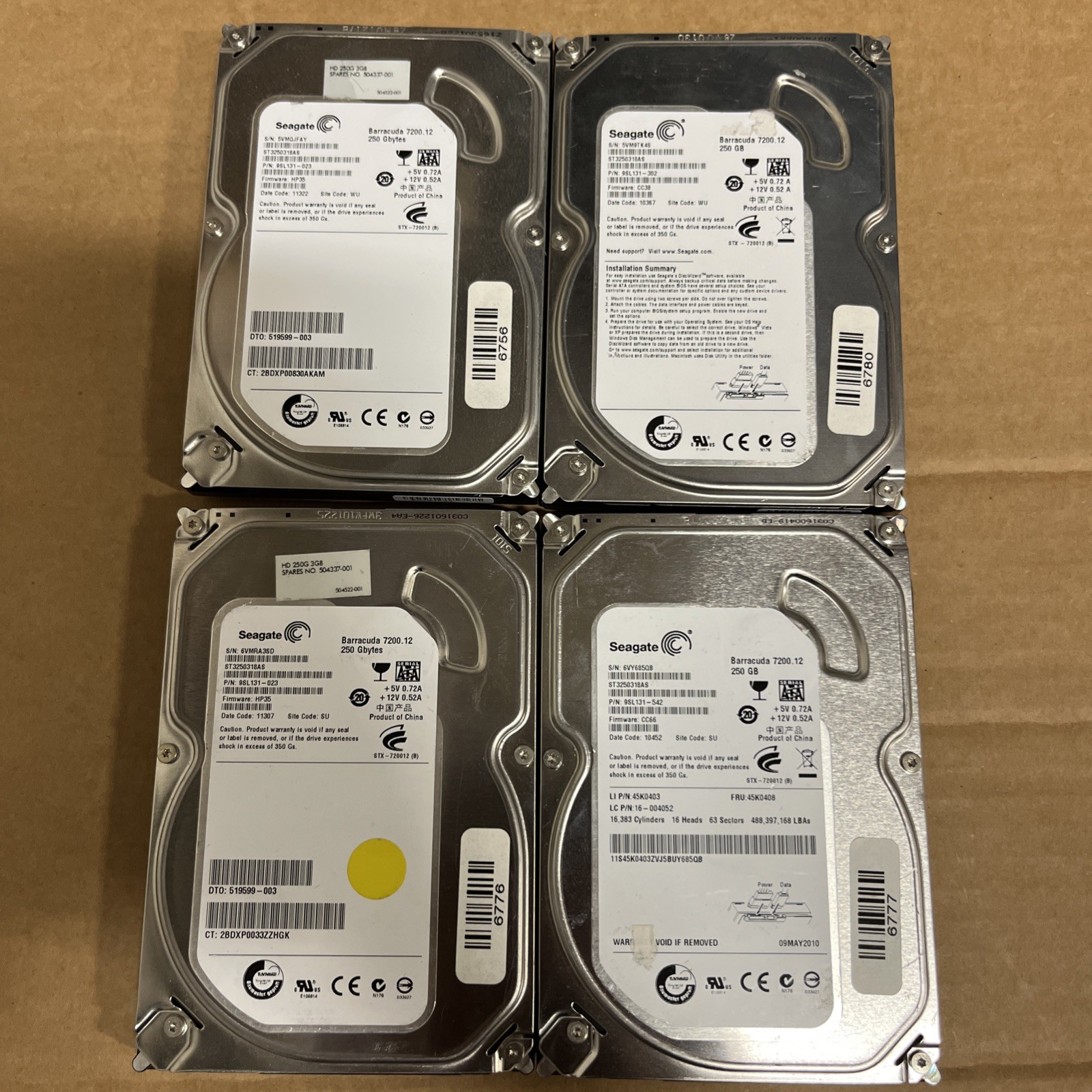 LOT Of 4x Seagate Barracuda 7200.12 250GB Internal 7200RPM 3.5" ST3250318AS HDD