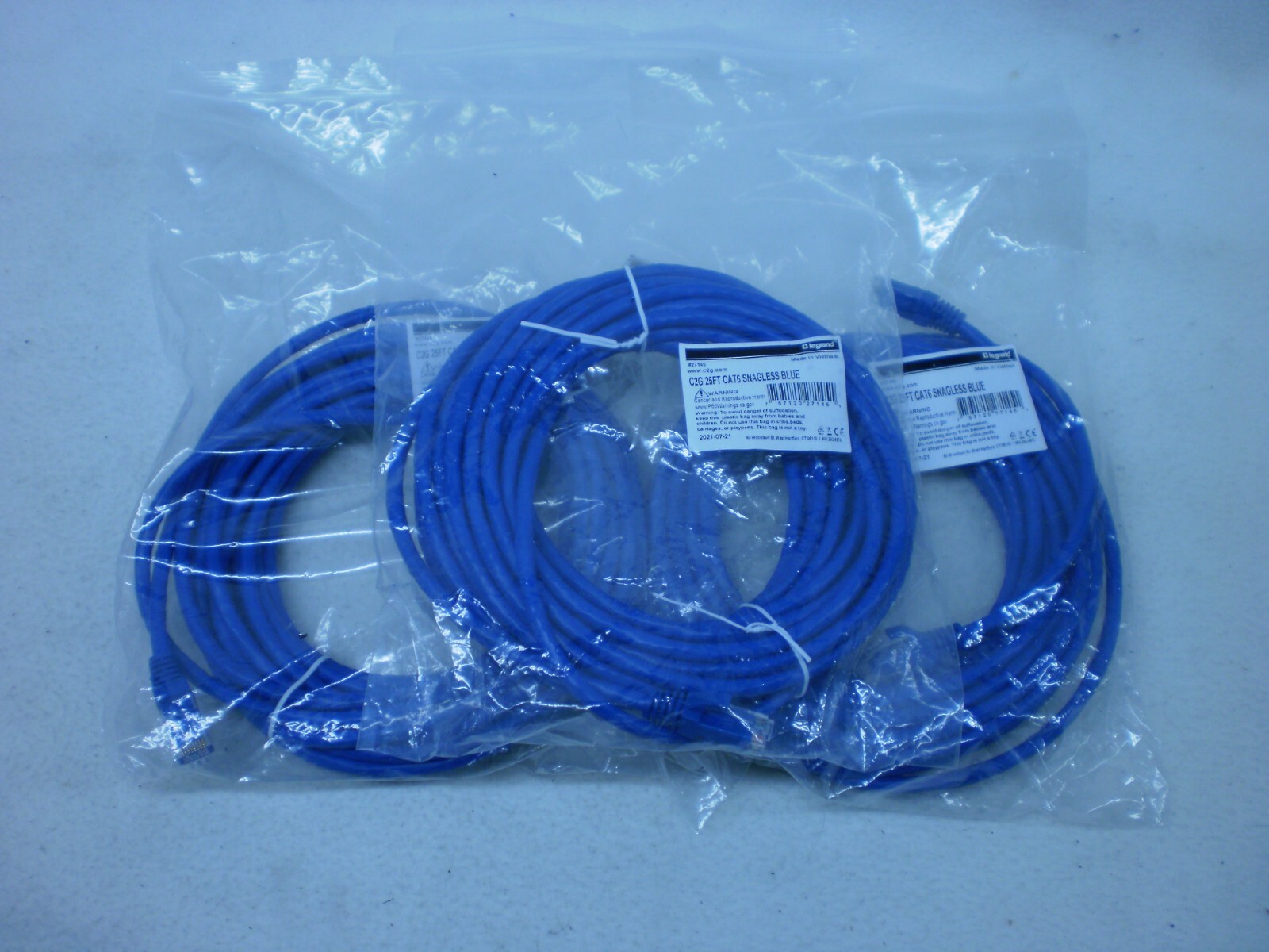 Lot of 3 C2G 25FT Cat6 Blue ethernet cable