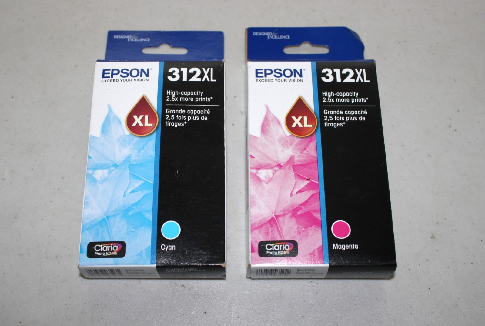Genuine Epson 312XL Cyan & Magenta Ink Cartridges Exp 1/2026 & 5/2026 