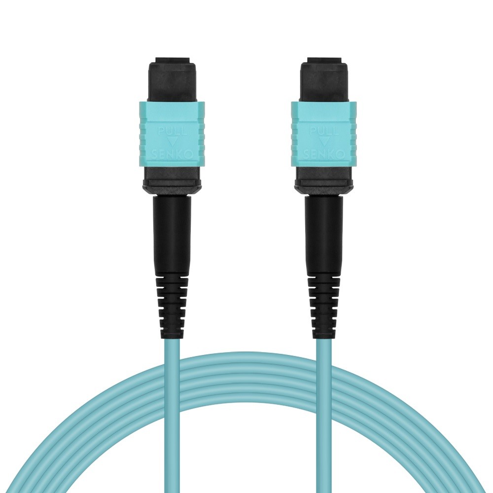 5 Pack of 3m MPO OM3 Multimode 12-Fiber F to F Type B Aqua OFNR