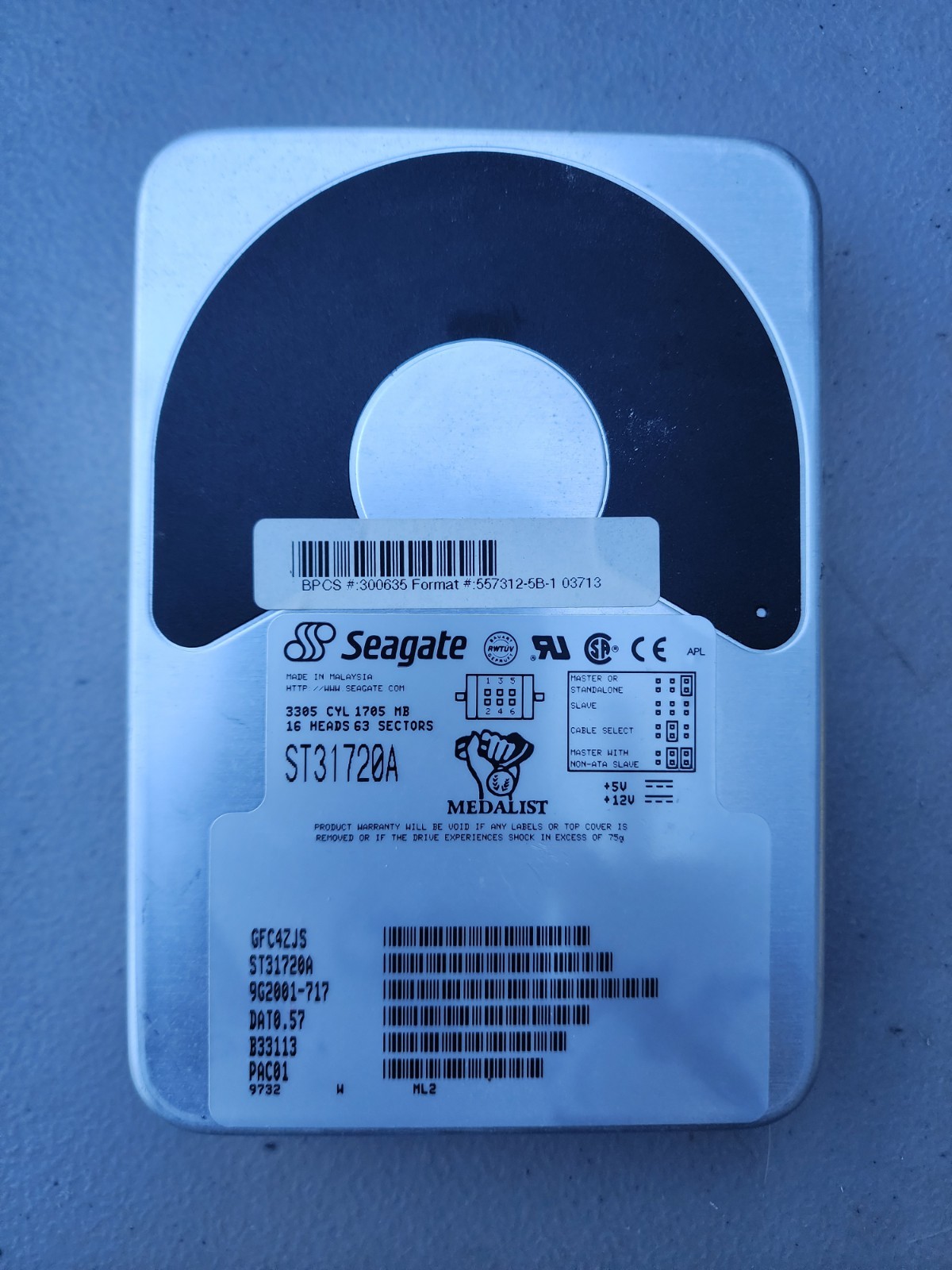 Hard Drive Seagate Medalist 1720 ST31720A 1.7GB 4500RPM 128KB ATA 3.5''