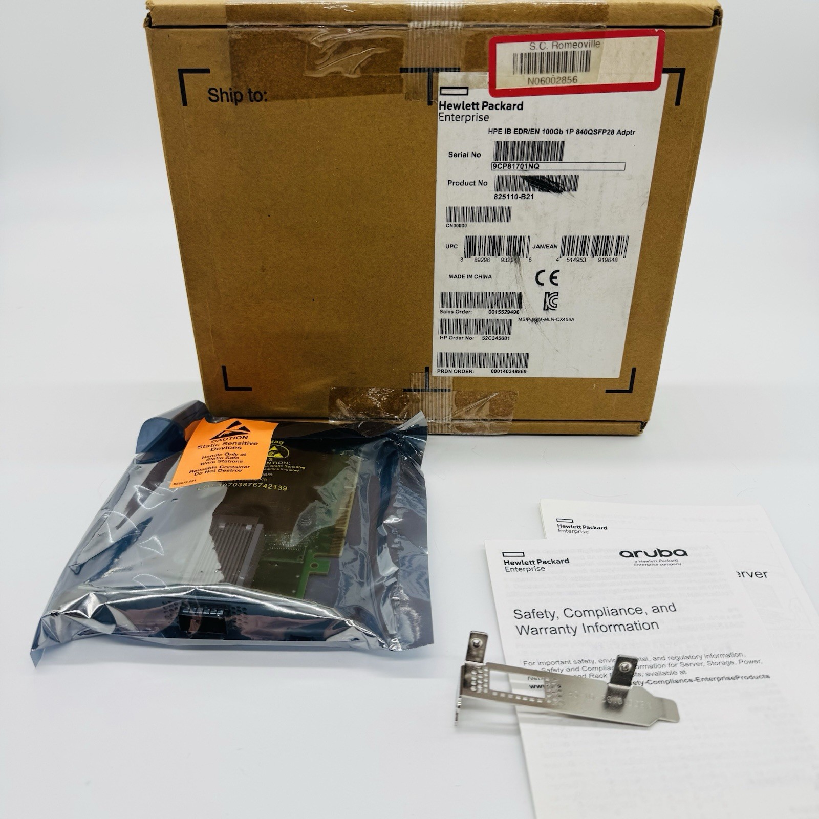 HPE 825110-B21 / 825315-001 / 828107-001 HPE 1-Port 100Gb 840QSFP28 Adp CX455A