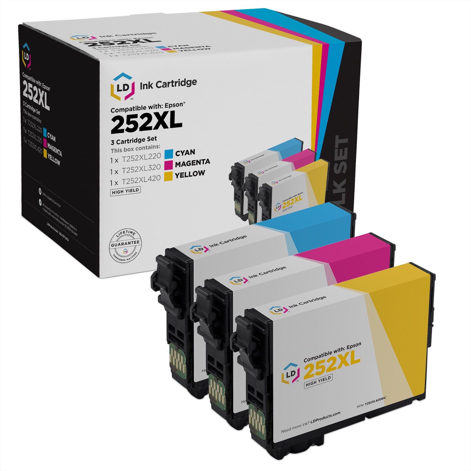 LD 3Pk Reman Cartridges for Epson Ink 252 XL WorkForce WF-3620 WF-3640 WF-7110