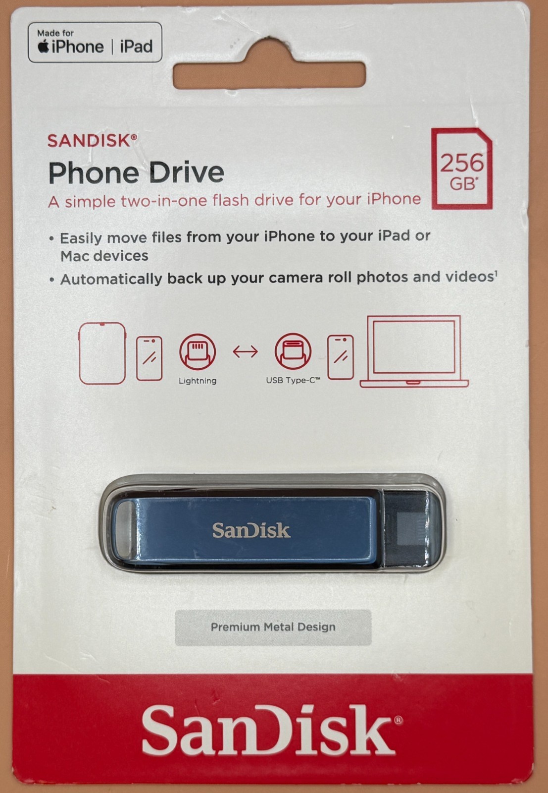 SanDisk SDIXD0N-256G-AW6ME Phone Drive 256GB (Blue) USB Flash Drive for iPhone