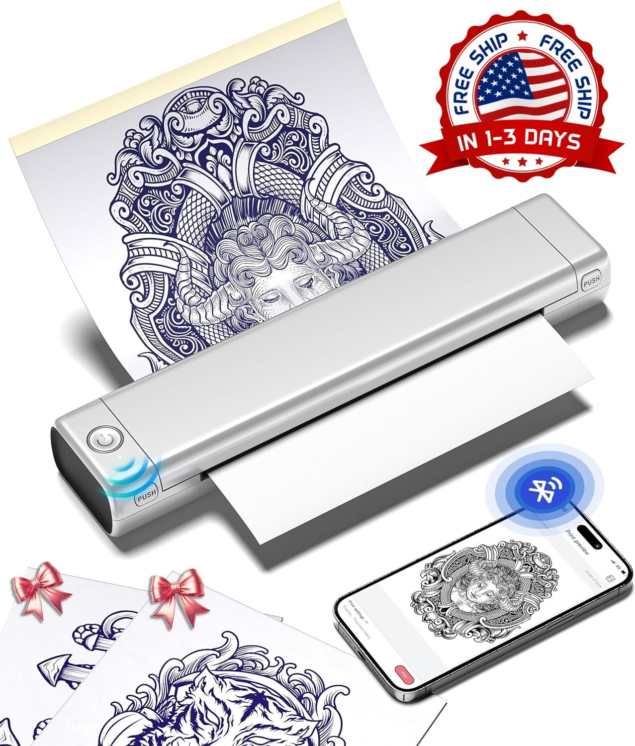 Impresora de plantillas de tatuaje Bluetooth,máquina de tatuaje térmica portátil