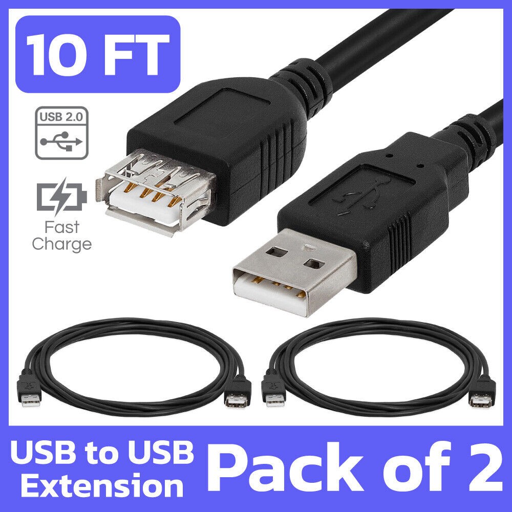 2 Pack USB Extension Cable 10ft USB Cord Extender Standard Type A Male to Female