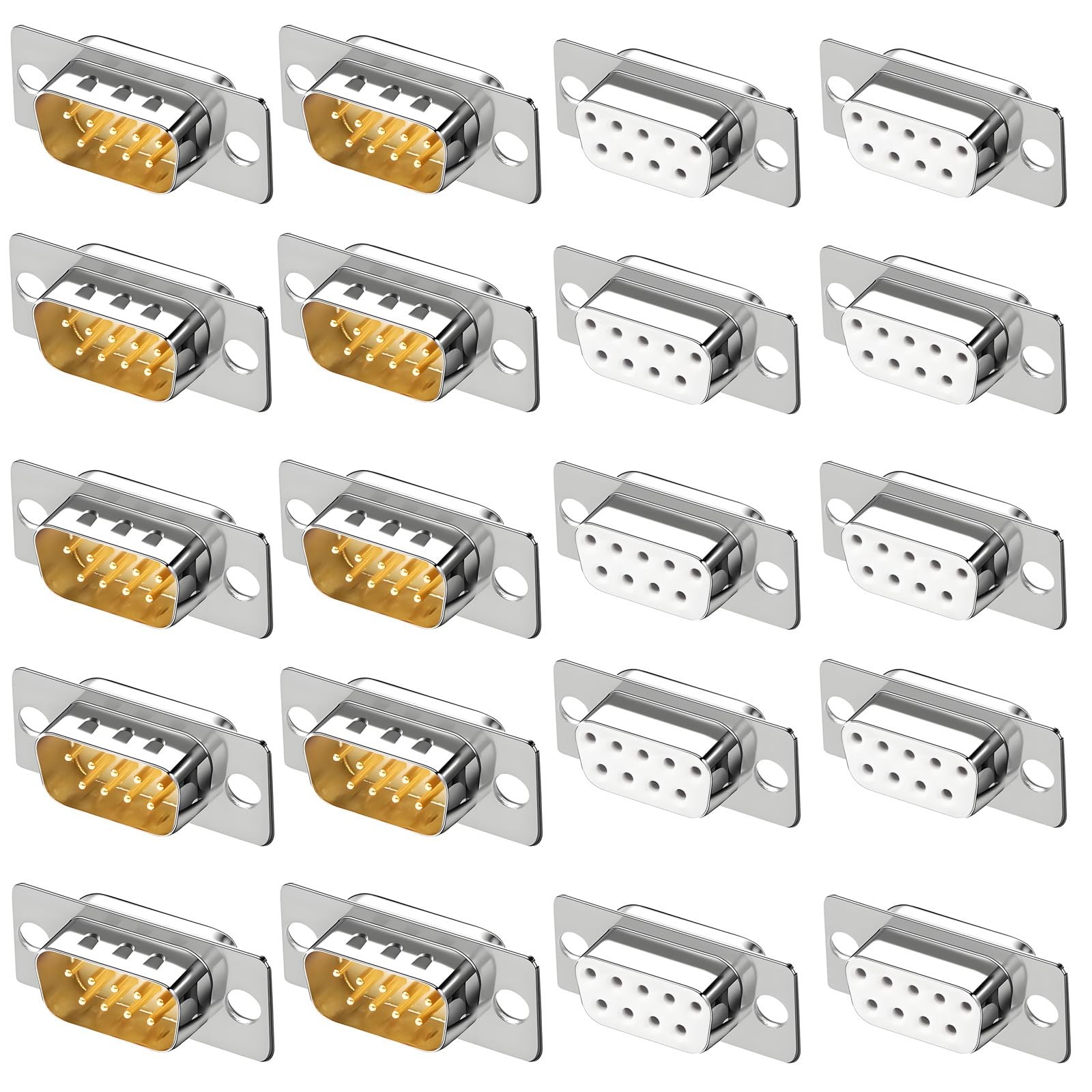 20 PCS DB9RS232 DSub Serial Solder Connector Gold Plated 9 Pin Coupler Set