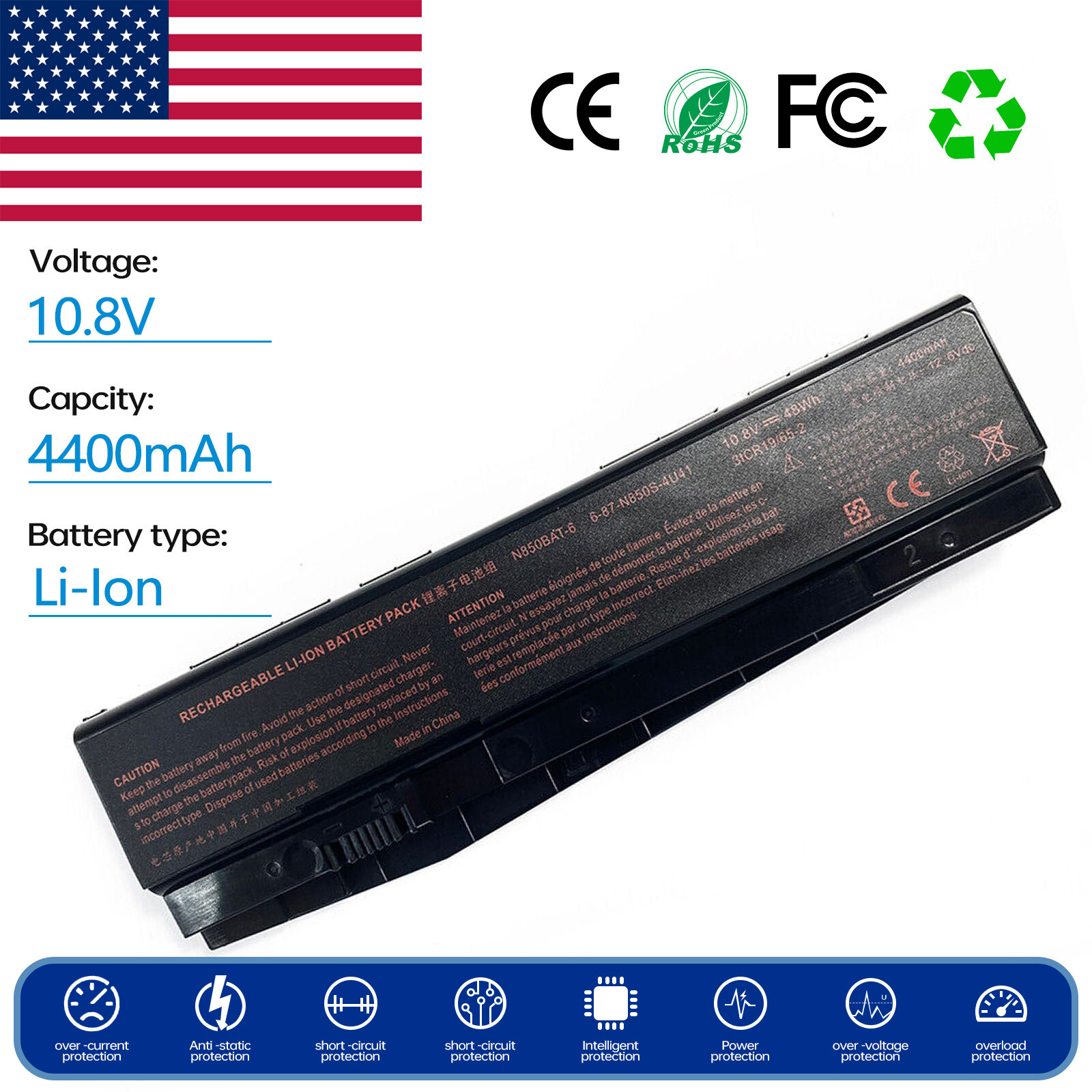 N850BAT-6 Battery for Clevo 6-87-N850S-6U71 3ICR19/65-2 BNA-WB-L15929 N850BAT-6