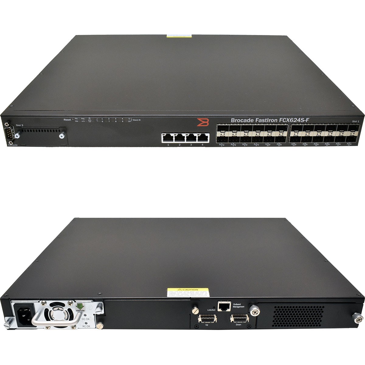 Brocade FastIron FCX624S-F 80-1002726-XX 24x SFP 4xRJ45 Switch 2x 16G CX4 1xPSU