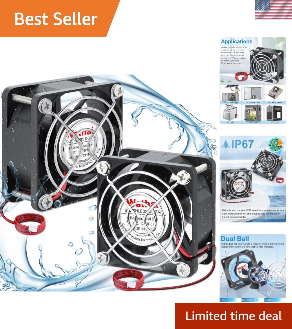 High-Speed 12V Waterproof Fan 60mm x 25mm for Optimal Device Cooling (2 Pack)