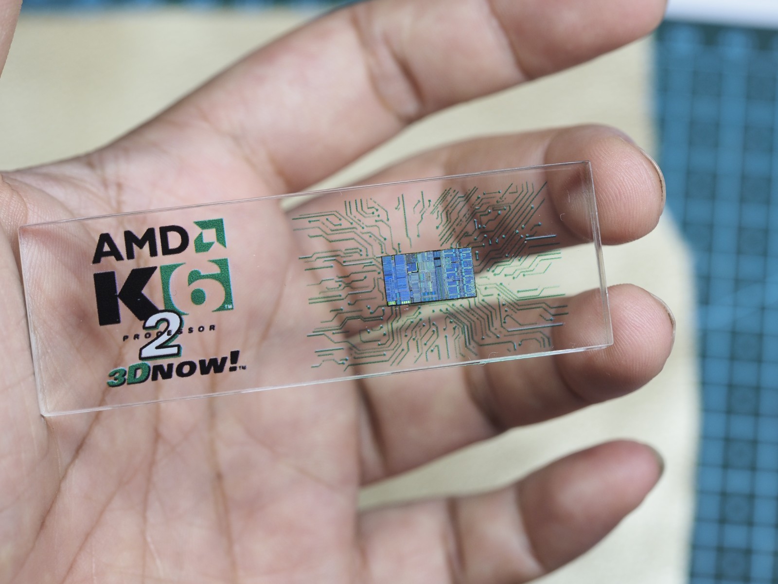 Vintage Rare AMD K6-2 CPU Die Teardown Silicon Wafer Cyber Geek Digital Art Gift