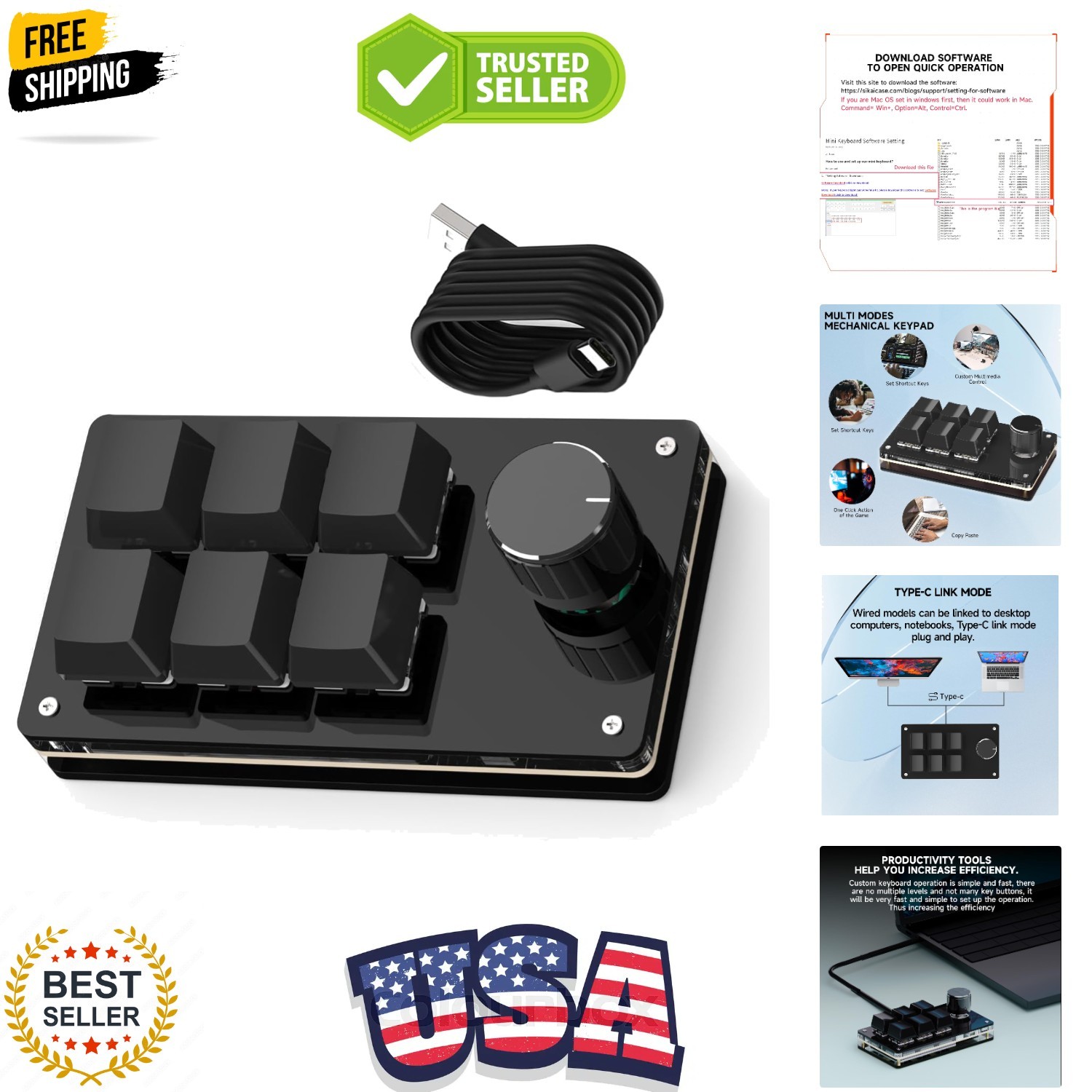 Programmable Macro Keyboard,6 Key Macro Mechanical Gaming Macro Keypad,Custom...