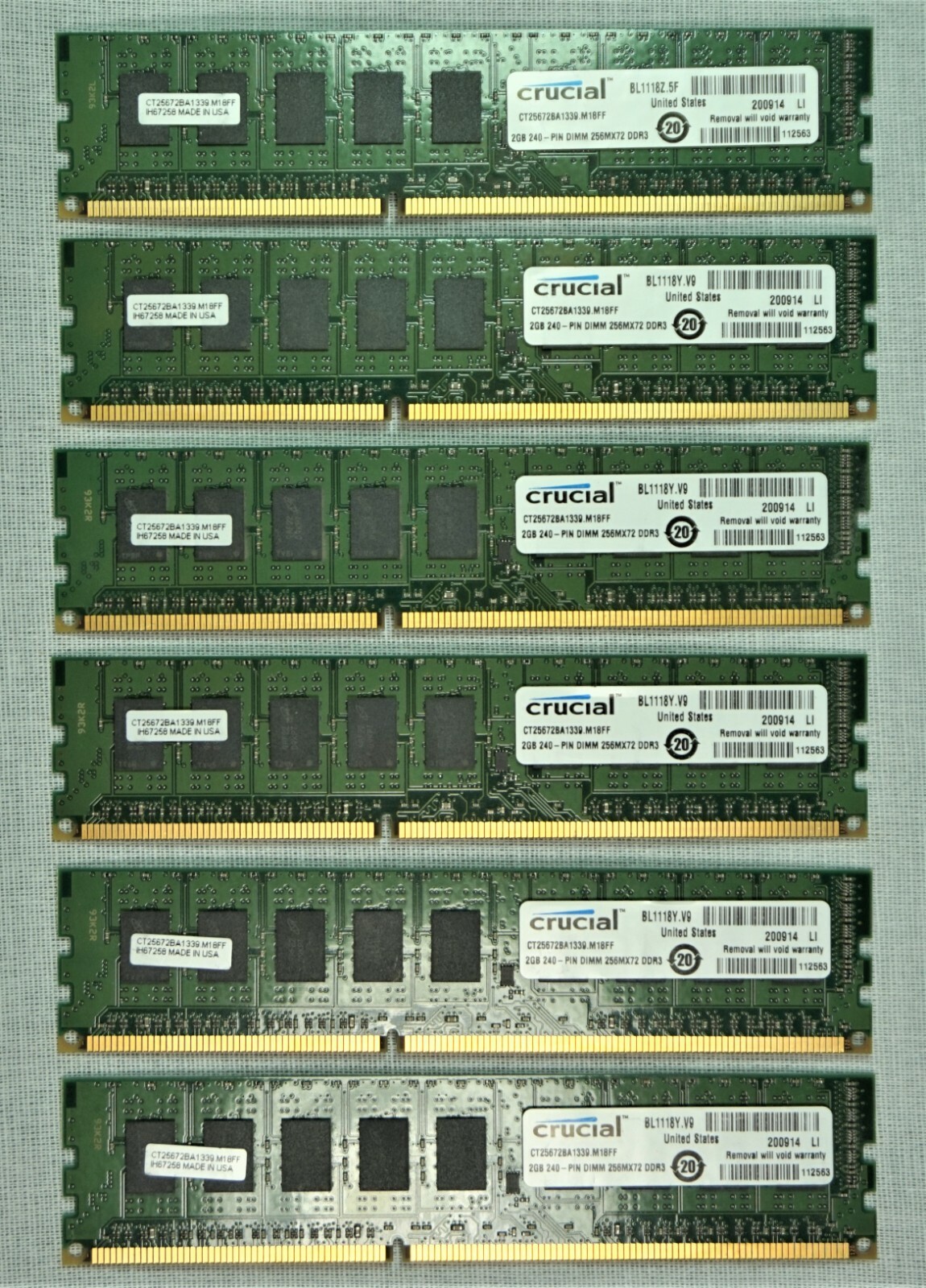12GB 6x2GB CRUCIAL  PC3-10600E DDR3 ECC CT25672BA1339 SERVER WORKSTATION