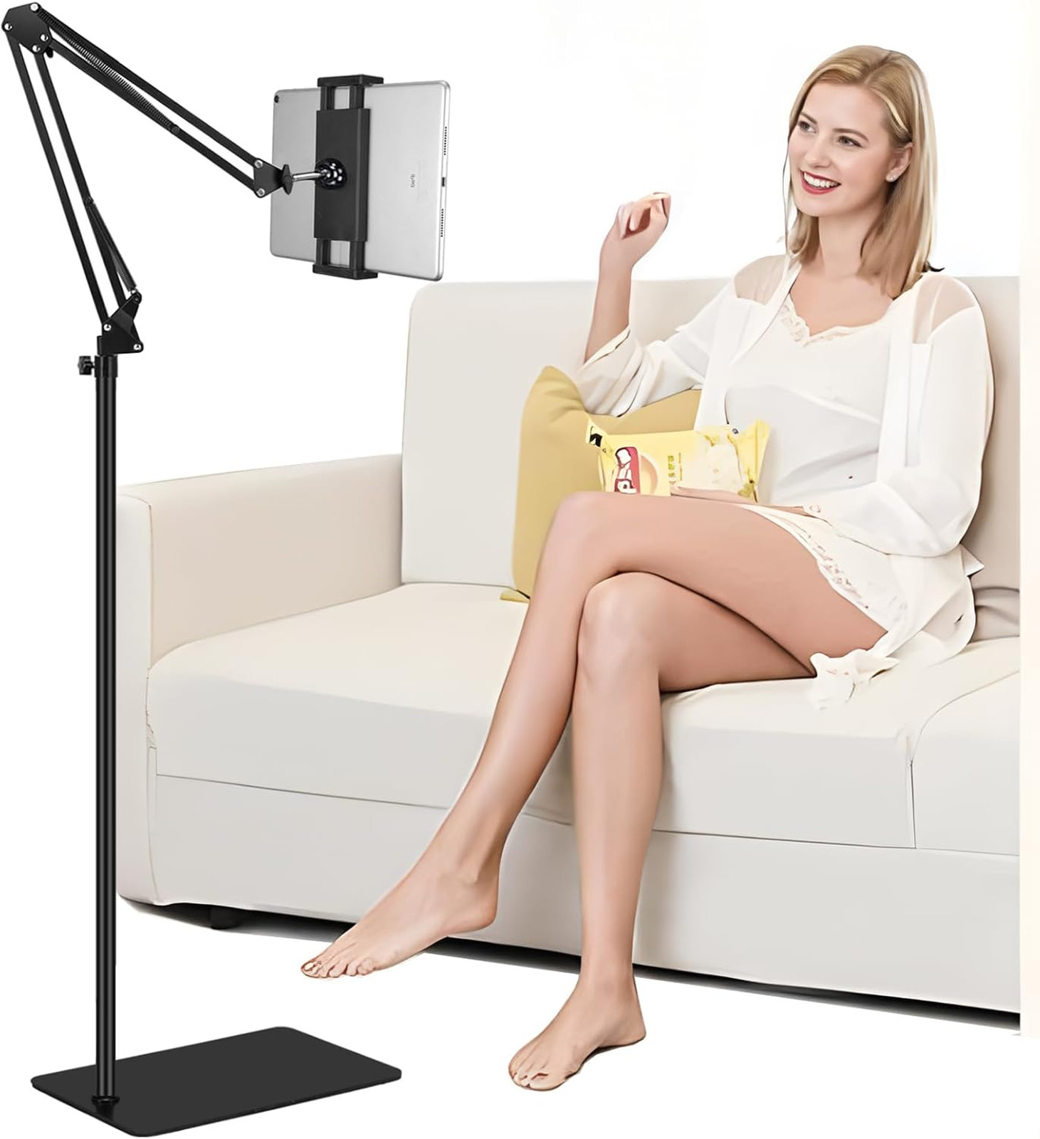 Tablet Floor Stand with 6LB Weights, Adjustable Height Bed Phone Holder for iPad