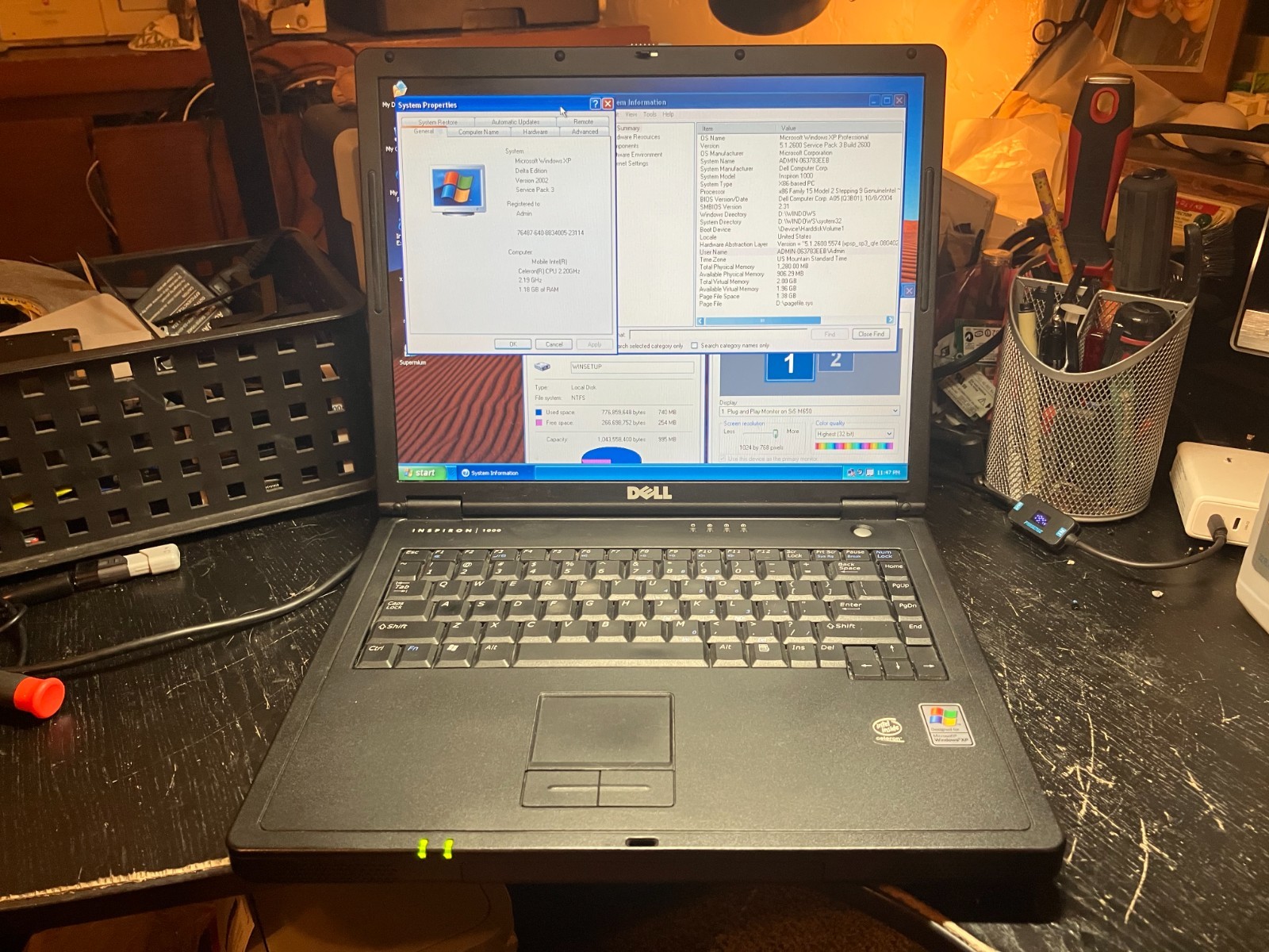 Vintage Dell Inspiron 1000 15" Laptop Celeron 2GHz 1.2GBMB RAM 32GB SSD Win XP