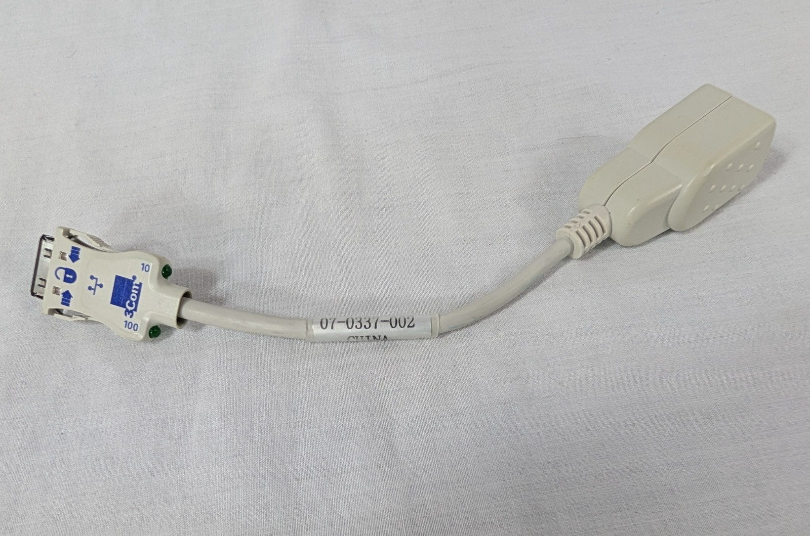 3Com PCMCIA Ethernet Dongle Cable Adapter 07-0337-002 Light Gray Pre-Owned