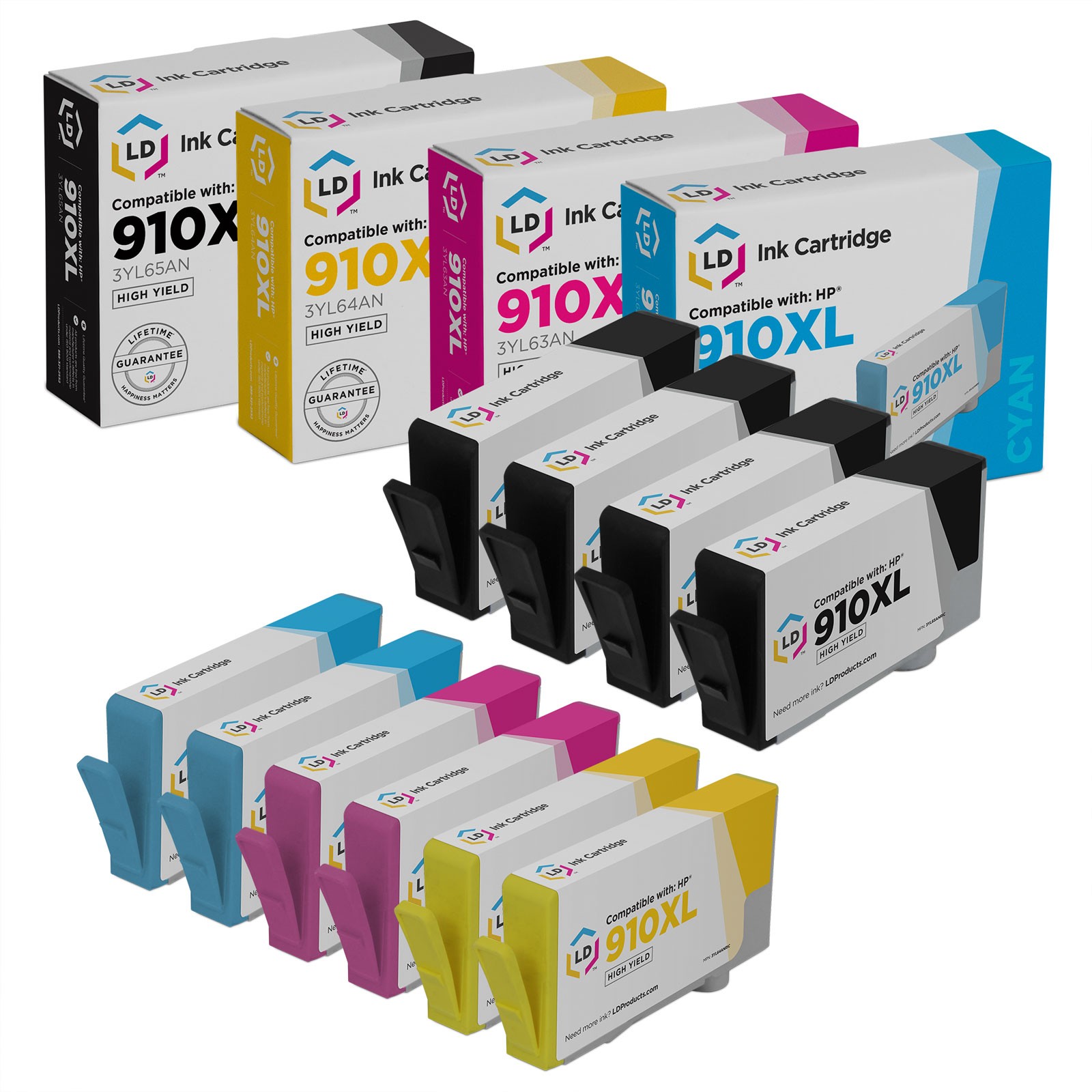 LD 10PK REMAN HP 910XL HY Ink Cartridges 4 Black 2 Cyan 2 Magenta 2 Yellow