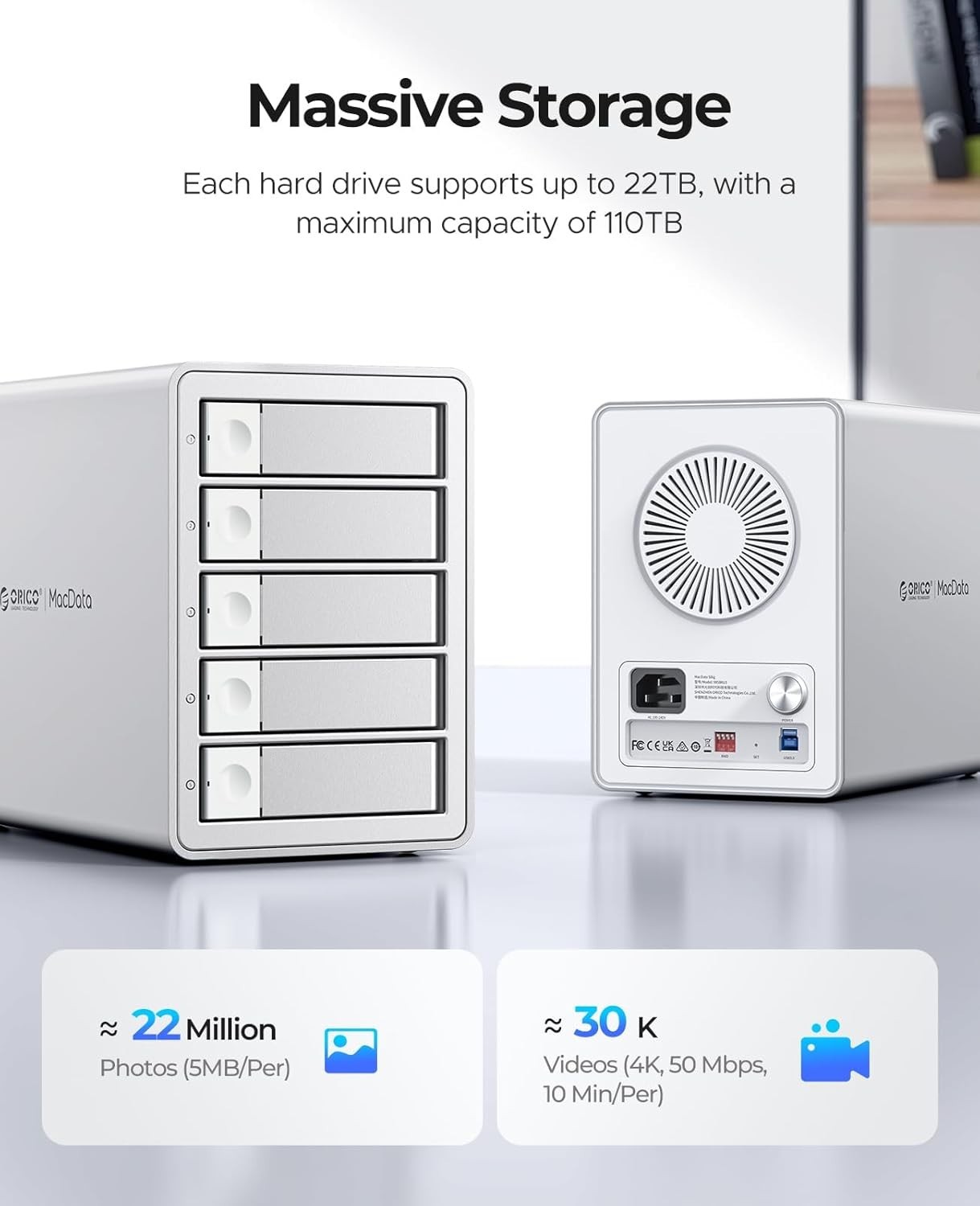 ORICO 5 Bay Raid Hard Drive Enclosure DAS Solution Series USB3.0 DAS Alu 22TB