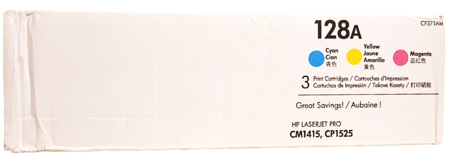 HP Print Cartridge 128A Set CF371AM 3 Pack CMY New Open Box