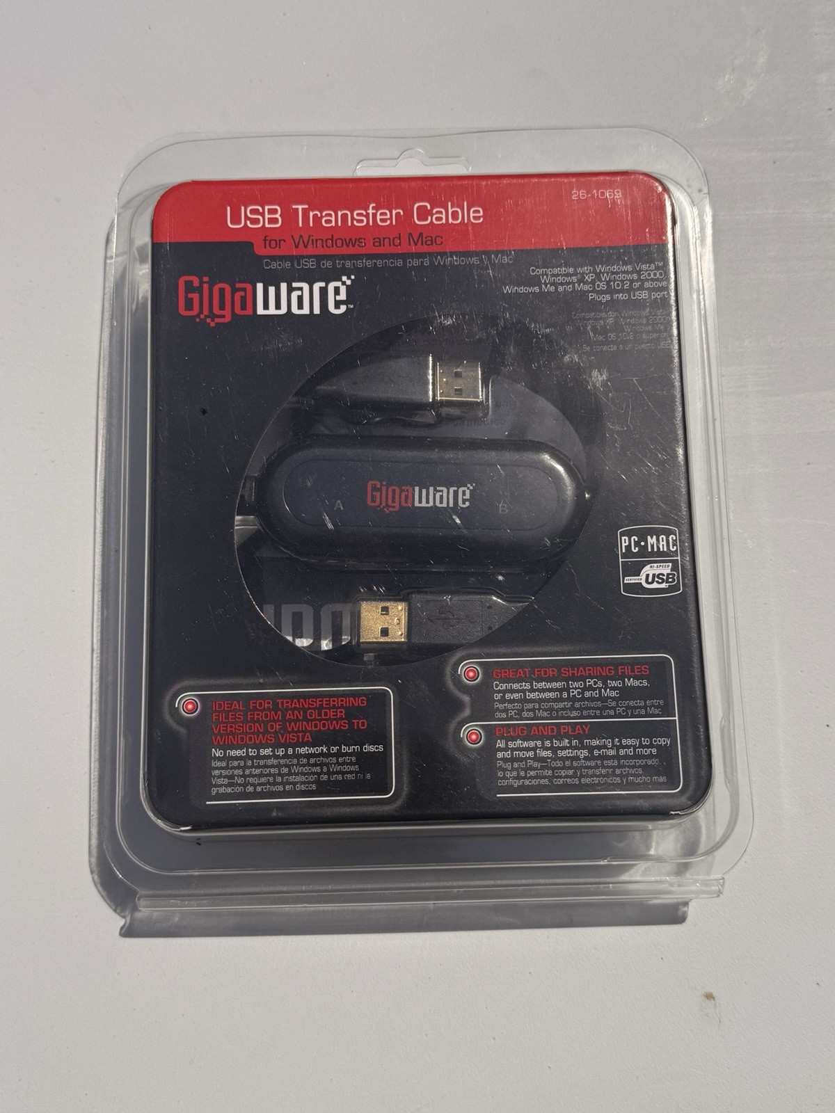 Gigaware USB Transfer Cable 26-1069 for Windows & Mac Gold Plated Part # 26-1069