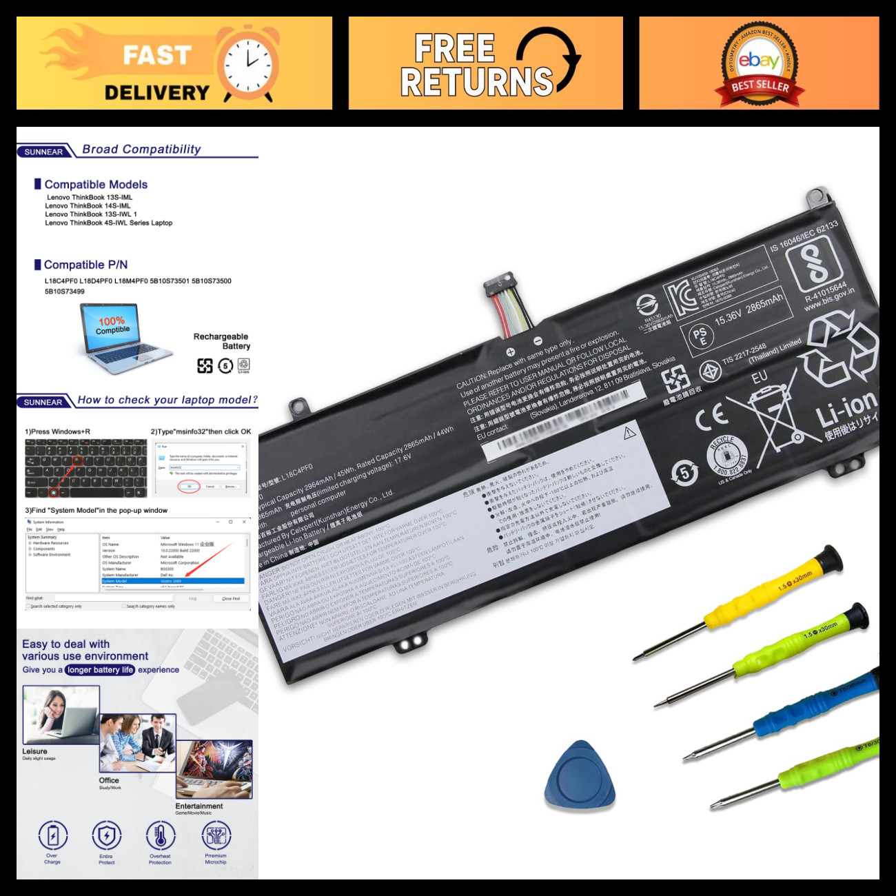 High-Capacity Replacement Battery for Lenovo ThinkBook 13s 14s - L18C4PF0 L18D4P