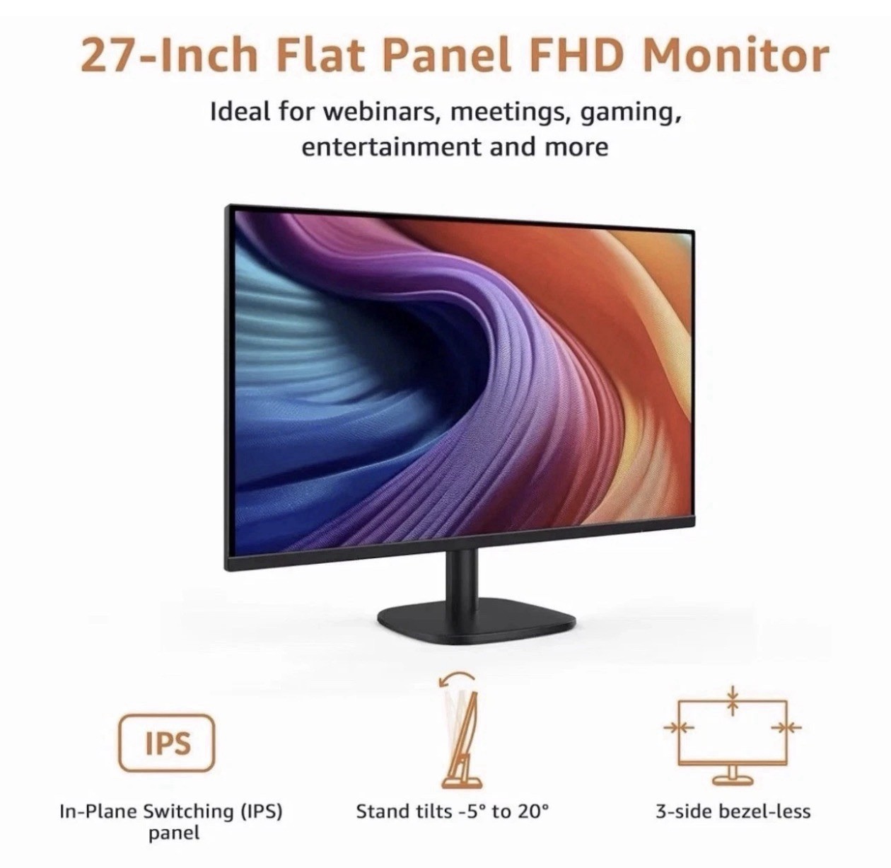 Amazon Basics | 27" Monitor | FHD 1080P | 100Hz | Built-in Speakers |  Black