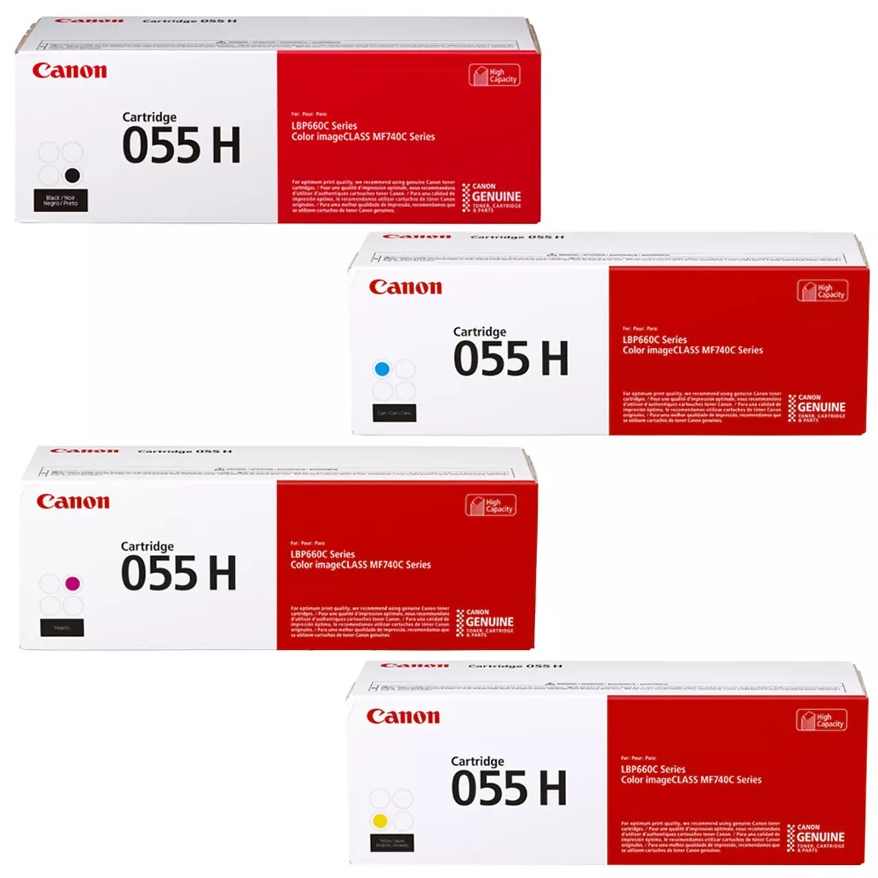Canon 055H High Yield Toner Set Black Cyan Magenta Yellow Genuine OEM CRG-055H