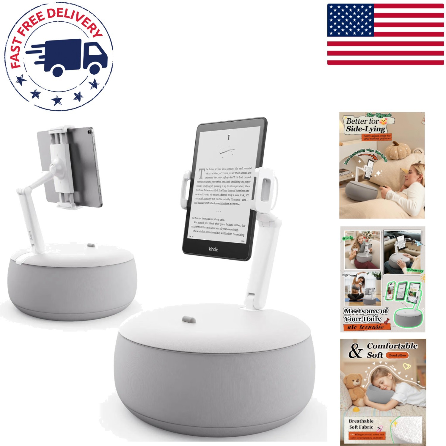 Tablet and Phone Pillow Stand - Versatile 360° Support for Bed & Couch